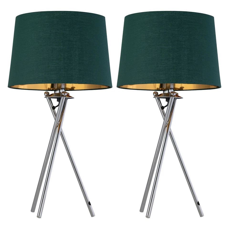 CHROMAS - Chrome Table Lamp Bedside Lights Green & Gold Shade