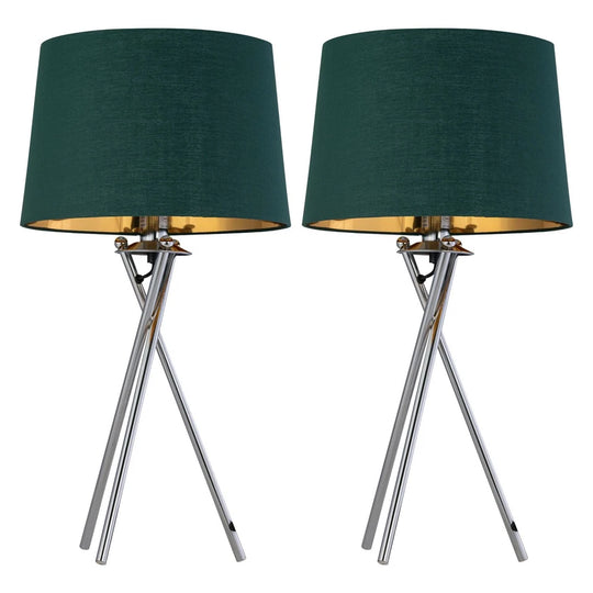 CHROMAS - Chrome Table Lamp Bedside Lights Green & Gold Shade